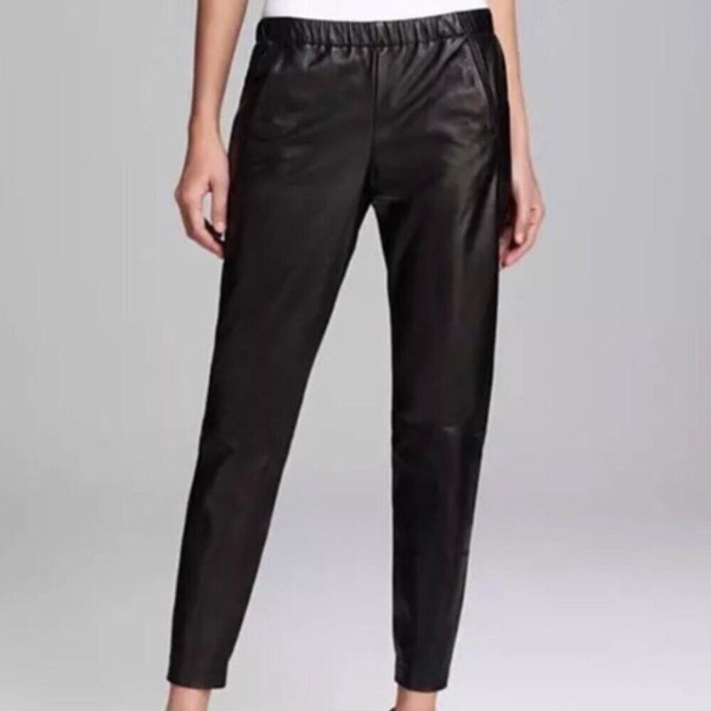 Vince Black Lamb Leather Front Moto Pants Grunge Punk Luxury Women's size XS
